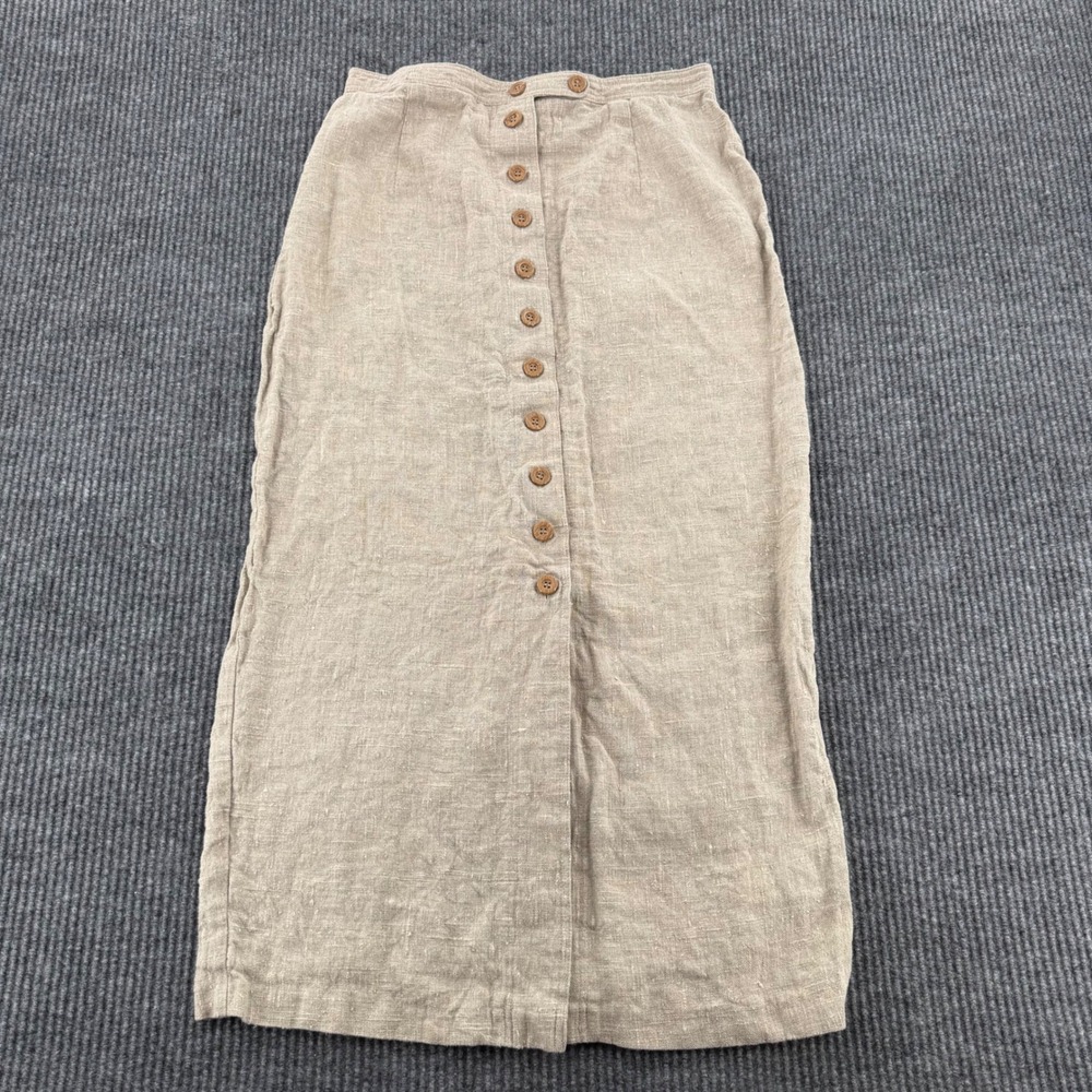 E.P.S.A. Womens 29 Beige Linen Hemp Button Front Maxi Skirt Romania Vintage